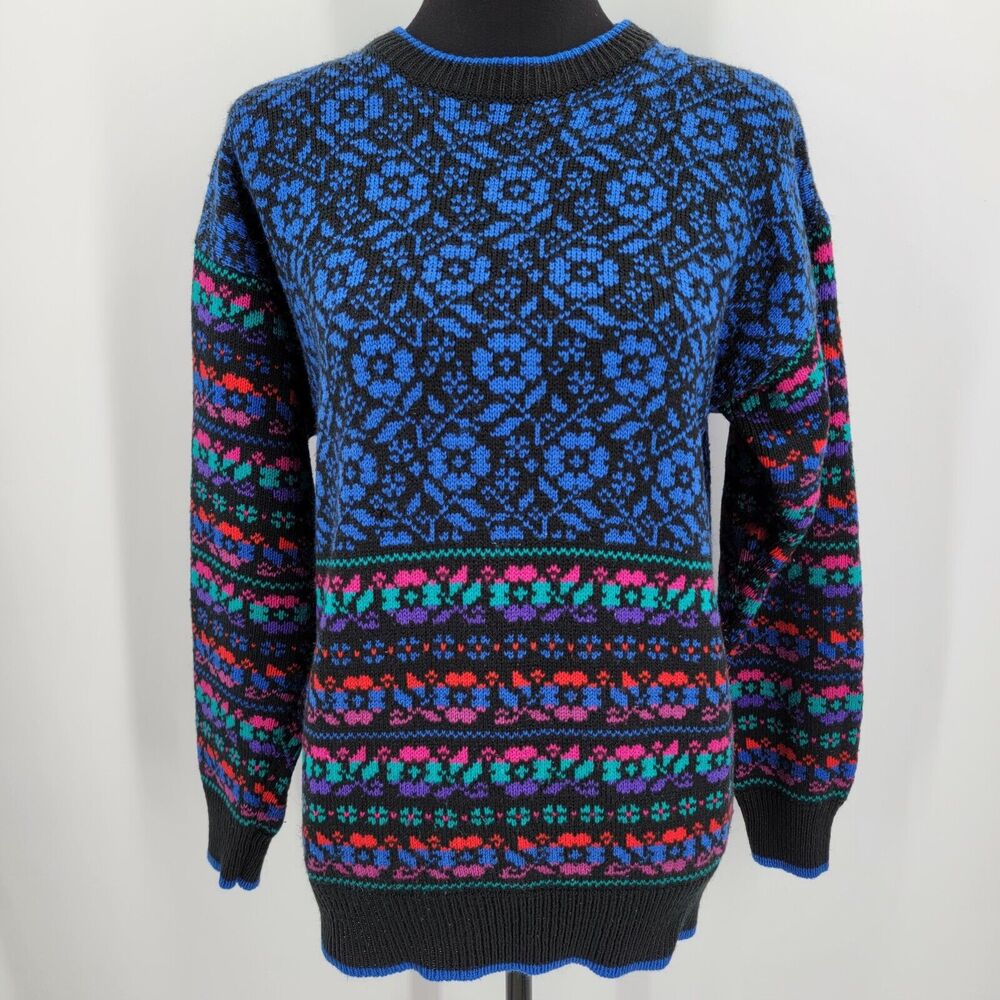 Vintage Partners By Mervyns Sweater Women's Large Floral Colorful